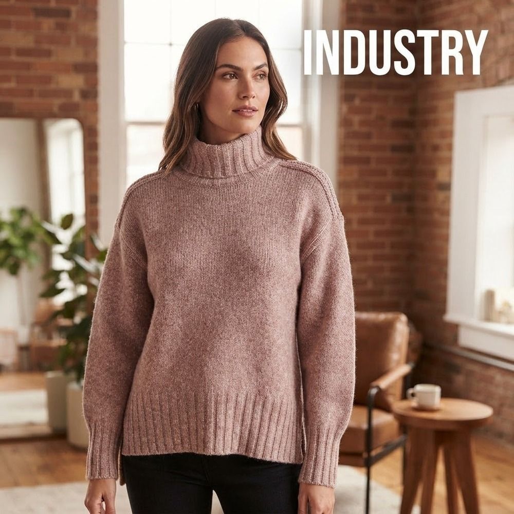 Industry Republic of Clothing Pink Marled Turtleneck Sweater L High Low Hem Work